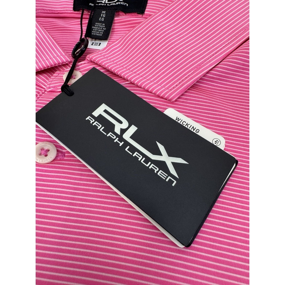 NWT RLX Ralph Lauren Pink White Striped Stretch Golf Polo Shirt Men's XL $110 - Picture 3 of 9